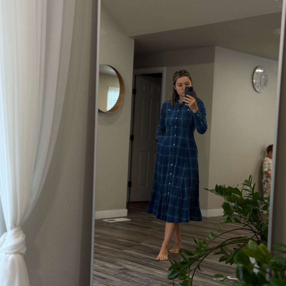 Ralph Lauren Navy Plaid Long Sleeve Dress
